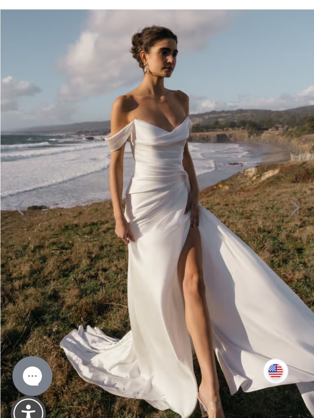 Wedding Gown byJenny Yoo White Off-Shoulder Satin Wedding Dress with Draped Side - Picture 3 of 8